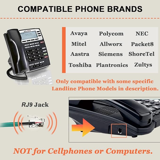Phone Headset with Microphone Noise Cancelling, Call Center Telephone Headset with RJ9 Jack, Work for Avaya 1408 9508 1416 Shoretel 230 480 Mitel 5220 Polycom NEC Allworx Zultys Aastra Landline Phones