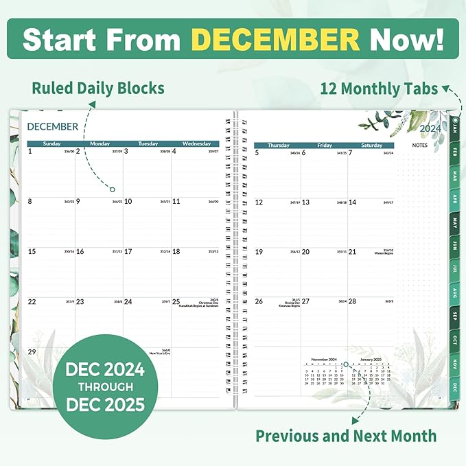 SUNEE 2025 Appointment Book, Quarter-Hourly, Weekly & Monthly - from January 2025 - December 2025, 8.5"x11" Weekly Planner, Flexible Cover, Note Pages, Pockets, Bookmark, Spiral Binding, Half Leaf