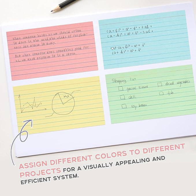Colored Index Cards 3x5, Goefun Lined Notecards 100Pcs, 4 Color Flsahcards for Studying, Memo Cards, Office Supply, DIY, To Do List, Presentation