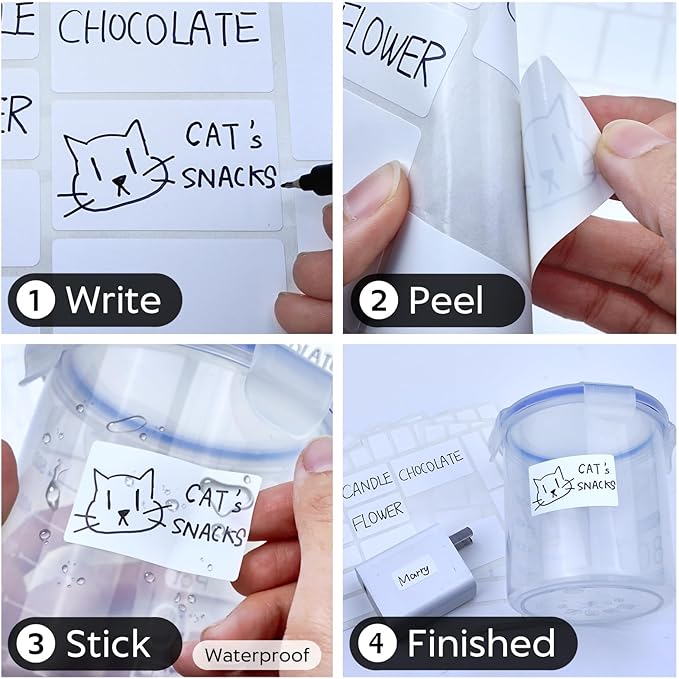 170Pcs White Removable Labels for Jars,for Storage Bins,for Food Containers with 2 Liquid Chalk Marker(White)