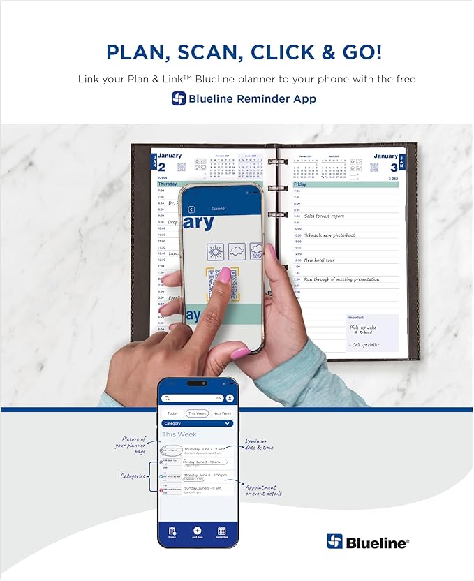 Blueline® 2025 Plan & Link™ CoilPro™ Monthly Planner, 16 Months, September 2024 to December 2025, Twin-Wire Binding, 9.25" x 7.25", Black, English (C1200C.81T-25)