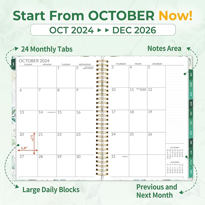 SUNEE 2025-2026 Monthly Planner - 24 Months (Jan 2025 - Dec 2026) Monthly Planner - 7"x10" Monthly Spreads & Yearly Planner, Eucalyptus