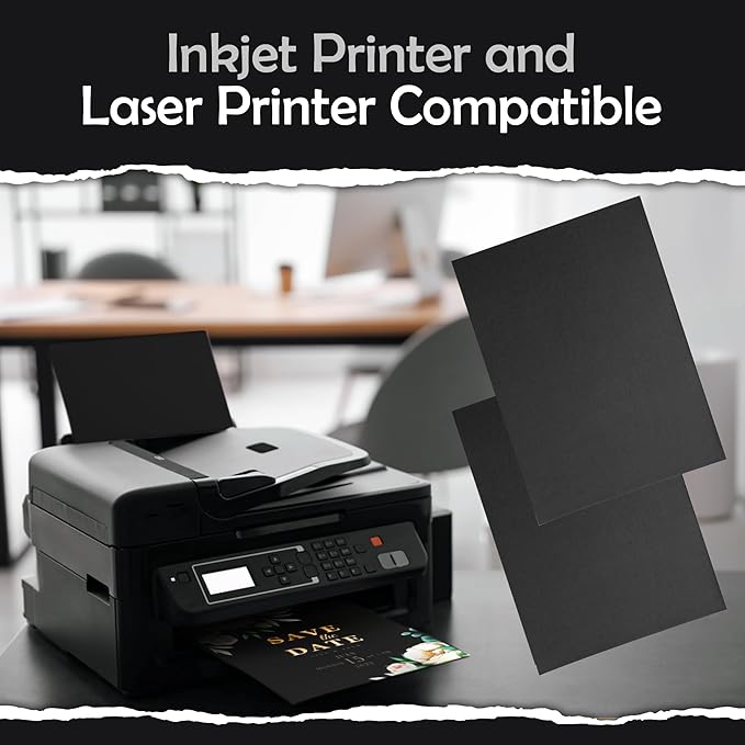 SANZIX 120 Sheets Black Cardstock 5" x 7" - 80 Lbs 220 GSM | Heavyweight Thick Paper Black Cardstock 5x7 | Perfect 5x7 Black Cardstock Printer Paper for Menus, DIY Cards, Invitations & Postcards