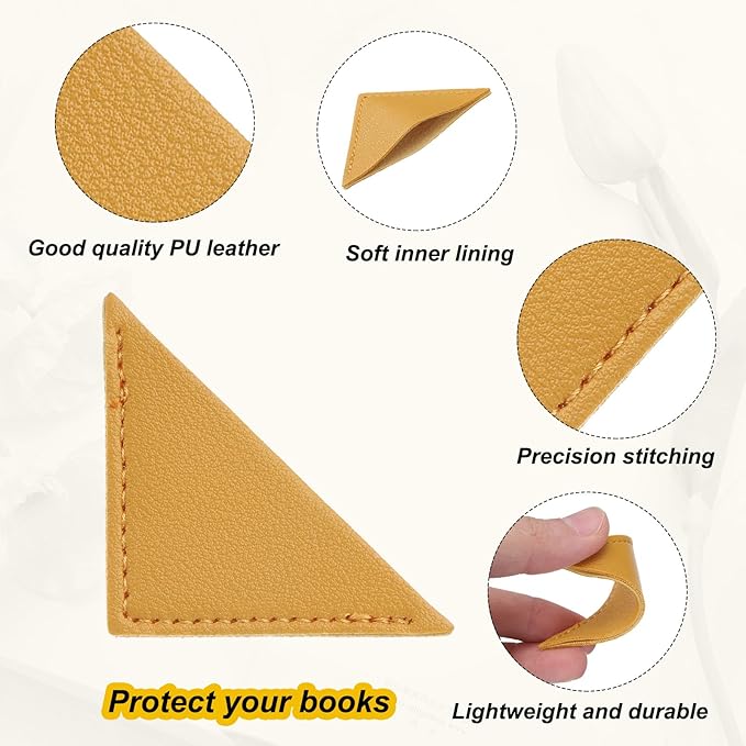 uxcell 6Pcs Leather Square Bookmarks, Corner Bookmarks Book Marks Page Markers Cute Page Clip for Men Women Teacher Reader Book Lover Writers (Ginger)