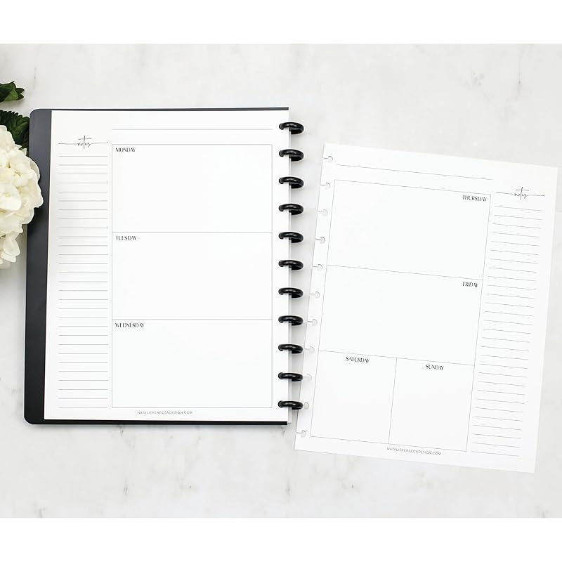 BetterNote Horizontal Undated Calendar Refill Pages for Disc Notebook, fits The Happy Planner, Discbound Levenger Circa, Staples Arc, TUL (Modern- 12 months, 11-Disc, 8.5"x11")