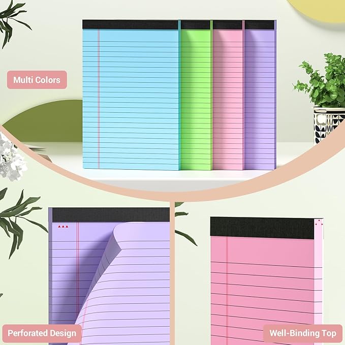 Legal Pads 5x8 Small Note Pads Colored Notepad, 9 Pack, Narrow Ruled Lined Paper, Micro Perforated Writing Pads Memo Pad, 30 Sheet/Note Pads, Notebook Paper Tablet for School, Colored Legal Pad 5x8''
