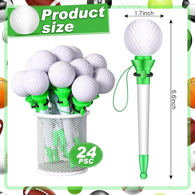 Lincia 24 Pcs Sport Funny Pen Hoop Ballpoint Novelty Bulk Plastic Sports Soccer Basketball Baseball Football Tennis Golf Themed Pen for Birthday Party School Award Party Favor Supplies(Golf)