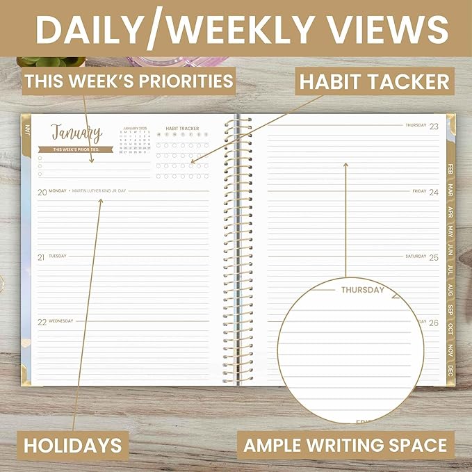 bloom daily planners HARDCOVER 2025 (8.5" x 11") Calendar Year Day Planner (January 2025 - December 2025) - Aesthetic Goal Organizer - Monthly & Weekly Inspirational Agenda Book - Iridescent Opal