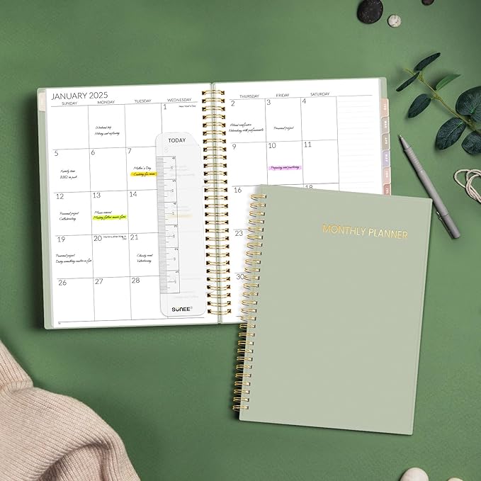 SUNEE 2025-2026 Monthly Planner - 24 Months (Jan 2025 - Dec 2026) Monthly Planner - 7"x10" Monthly Spreads & Yearly Planner, Sage Green