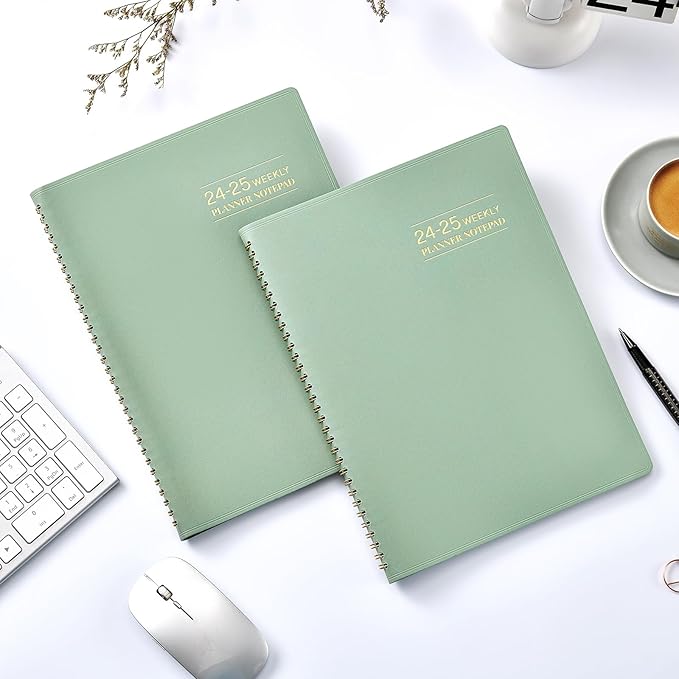 2024-2025 Planner - 11.38'' x 8.74'', Weekly & Monthly Planner Notepad,JUL 2024 - JUN 2025, Appointment Book, 60 Minutes Intervals, Monthly Tabs, Faux Soft Leather, Spiral Bound, Back Pockets - Green