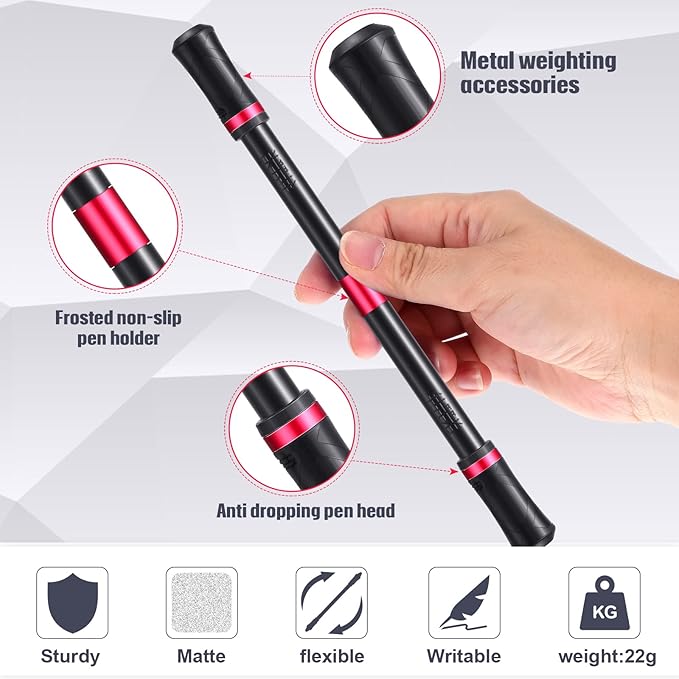 Outus 2 Pieces Spinning Pen Rolling Finger Rotating Gaming Trick Pen Mod with Tutorial No Refill Stress Releasing Brain Training Toys for Adults Office Supplies(Black and Red)