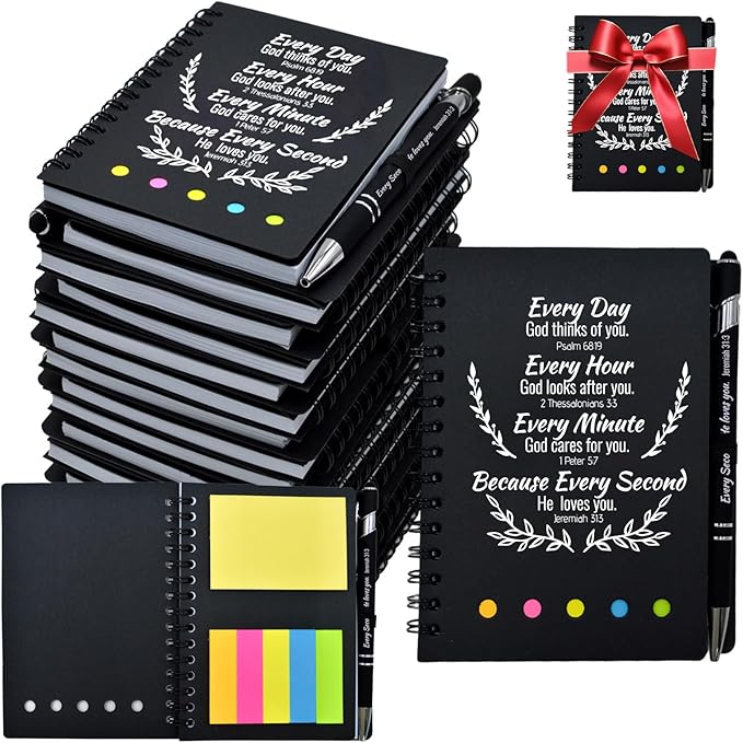60 Pcs Bulk Christian Gifts Prayer Journal for Woman - 30 Set Religious Notepad with Christian Pen - Bible Notebook - Church Gifts for Mother's Day, Bible Study, and Family Devotions ( Black )