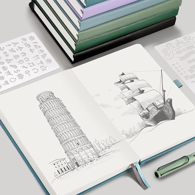 EMSHOI Blank Notebook Journal - 320 Pages, 100gsm Thick Paper, A5 Hardcover Leather, Art Sketchbook for Drawing, Unlined, Plain Sketch Book for Women Men Work Writing, 5.75 X 8.38, Green