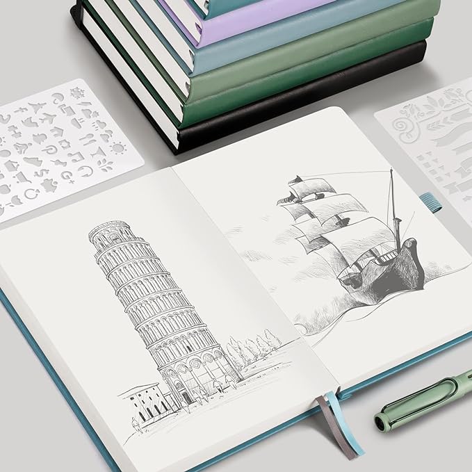 EMSHOI Blank Notebook Journal - 320 Pages, 100gsm Thick Paper, A5 Hardcover Leather, Art Sketchbook for Drawing, Unlined, Plain Sketch Book for Women Men Work Writing, 5.75 X 8.38, Dark Green