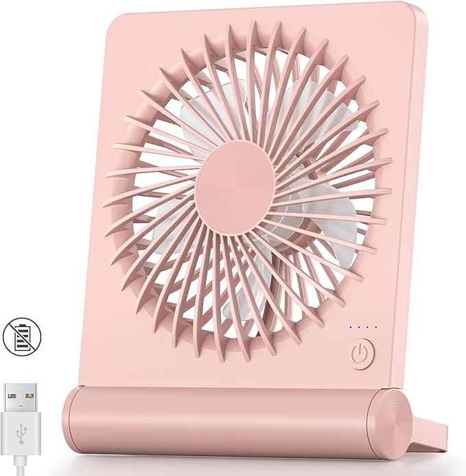 Koonie USB Fan, Strong Wind Ultra Quiet Small Desk Fan 220° Tilt Folding 3 Speeds Adjustable USB-C Corded Powered Personal Fan for Home Office Desktop Pink