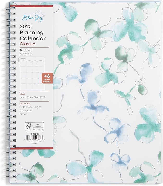 Blue Sky 2025 Monthly Planner Calendar, January 2025 - December 2025, 8" x 10", Flexible Frosted Cover, Laminated Tabs, Wirebound, Storage Pocket, Lindley (Lindley- 2025, 8" x 10")