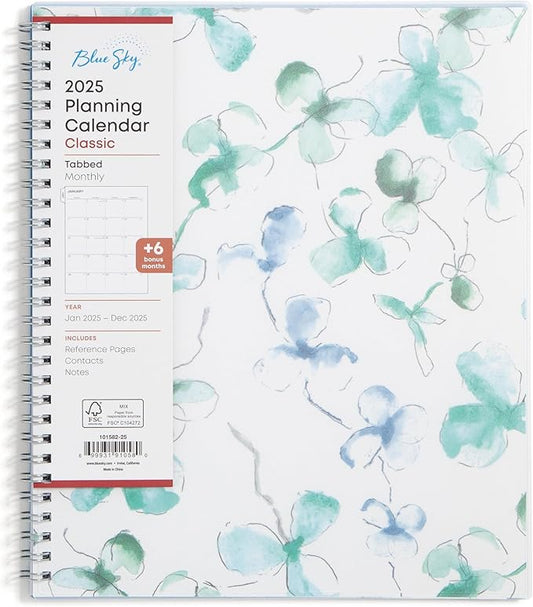 Blue Sky 2025 Monthly Planner Calendar, January 2025 - December 2025, 8" x 10", Flexible Frosted Cover, Laminated Tabs, Wirebound, Storage Pocket, Lindley (Lindley- 2025, 8" x 10")