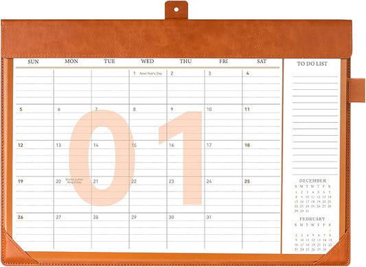 Desk Calendar 2025,12 Month Wall Calendar from Jan 2025-Dec 2025, Small Desk Calendar 12" x 8.5" with To-Do Lists, Leather Desk Pad Calendar with PVC Cover for Home School and Office,Black