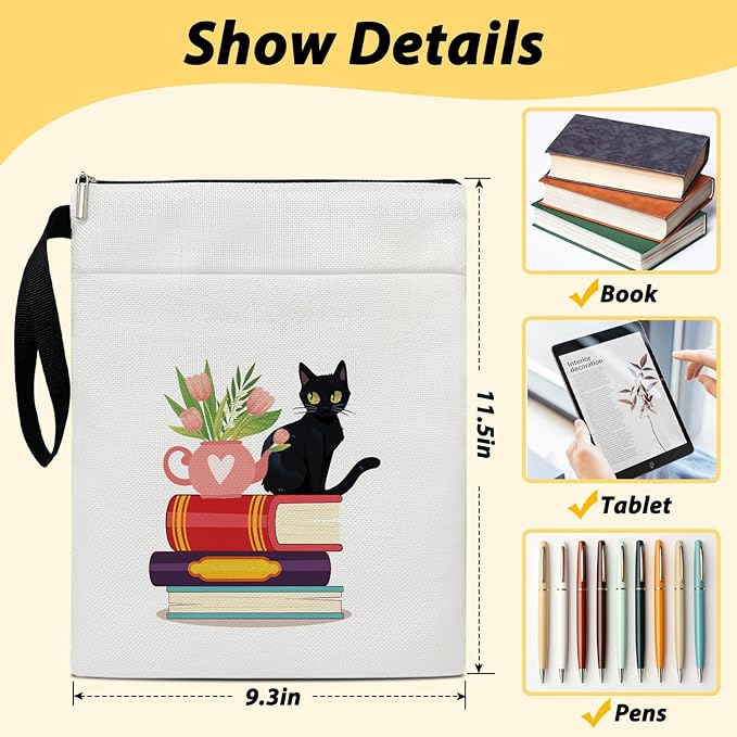 Black Cat Book Book Sleeve, Book Lovers Gifts Book Pouch Book Sleeve with Zipper and Front Pocket Reader Gifts Birthday Gifts for Adult Teen Teacher -10