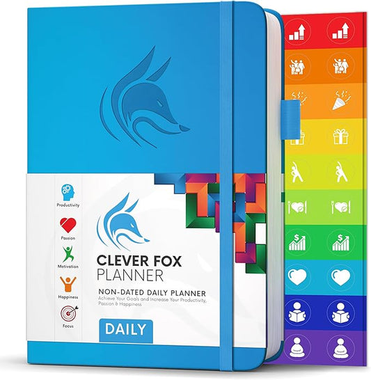 Clever Fox Daily Planner – Undated Planning Notebook with Hourly Schedule & to-Do List – Personal Day Task & Work Organizer, 6 Months (Sky Blue)