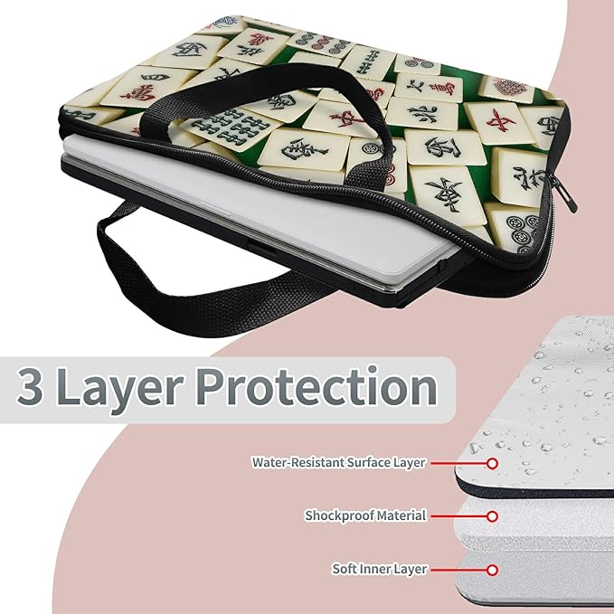 Laptop Sleeve Case Bag 13 inch, Mahjong Slim Carrying Case Durable Handbag Travel Laptop Bag for 13 inch MacBook Air M3/M2/Pro M2/ 13" iPad Pro/Air M4/M2 2024