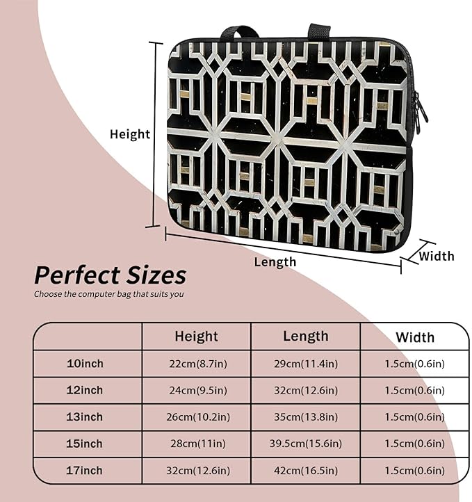 Laptop Sleeve Case Bag 15 inch, Vintage Geometrics Slim Carrying Case Durable Handbag Travel Laptop Bag for 15 inch MacBook Air M3/M2/15 Pro/Surface Laptop 7/6/5/4/3/ Dell XPS 15 Plus