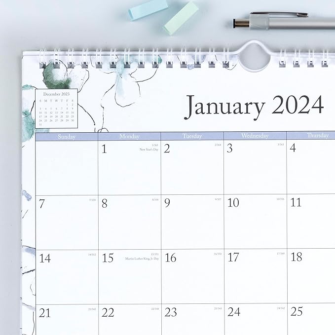 Blue Sky 2024 Monthly Wall Calendar, January - December, 11" x 8.75", Wirebound, Wide Blocks, Lindley (101593-24)