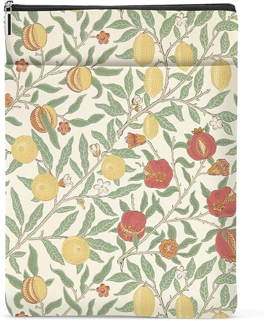 Retro Floral Fruit Book Sleeve Book Cover Classic Flower Book Protector with Zipper Christmas Birthday Book Club Gifts Book Accessories for Women Mom Reader Librarian Girls Bookish Book Lovers Gifts