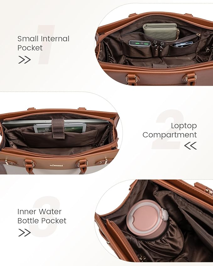 LOVEVOOK Laptop Bag for Women, 15.6 Inch Large PU Leather Tote Bag, Professional Teacher Work Bag, Waterproof Business Computer Briefcase, Shoulder Tote Purse for Office