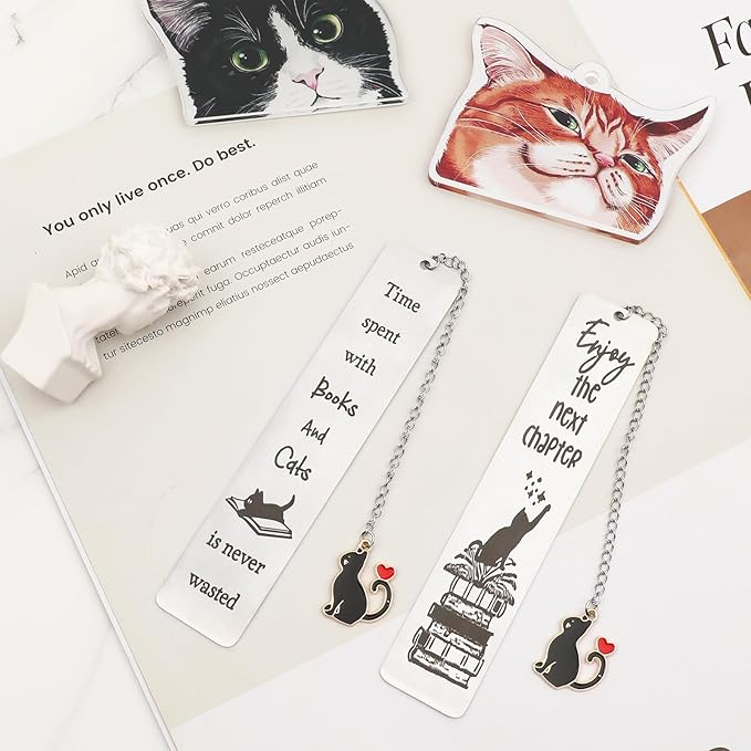Jeffdad 2 Pcs Kitty Inspirational Words Bookmarks Funny Bookmarks Book Marker for Birthday Gifts Stainless Steel Bookmarks for Book Lovers Kids Teachers Friends Women Men (Type one)