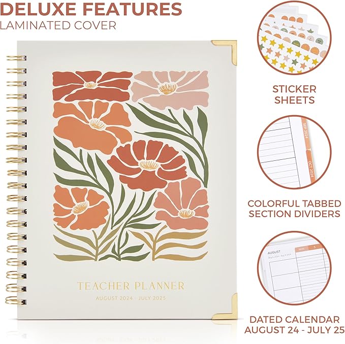 Aesthetic Teacher Planner For The 2024-2025 Academic School Year - Your All Incl. 8.5" x 11" Lesson Plan Book Supplies - Easily Organize Your Daily, Weekly & Monthly Classroom/Homeschool Schedule