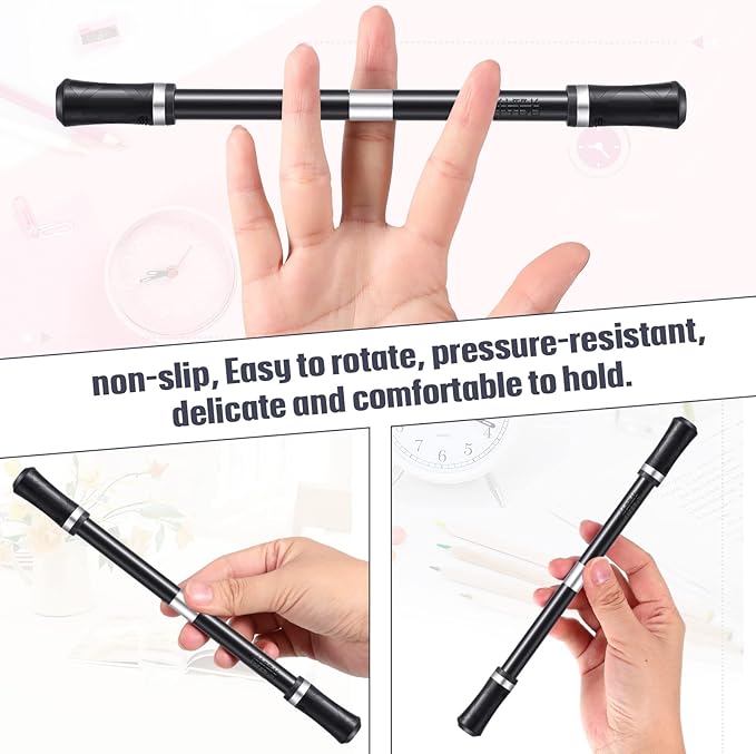 Outus 2 Pieces Spinning Pen Rolling Finger Rotating Gaming Trick Pen Mod with Tutorial No Refill Stress Releasing Brain Training Toys for Adults Office Supplies(Black and Silver)