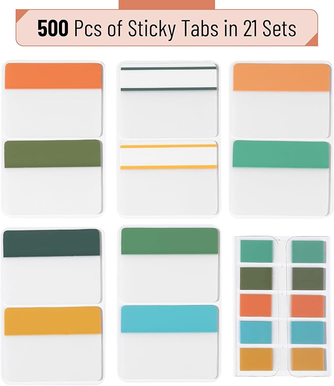 Mr. Pen- Sticky Index Tabs, 500 Pcs, 21 Sets, Colorful Sticky Tabs for Notebooks, Page Markers, Page Tabs for Binders, Page Tabs Sticky Tabs for Books, Notebook Tabs, Book Sticky Tabs for Notebooks