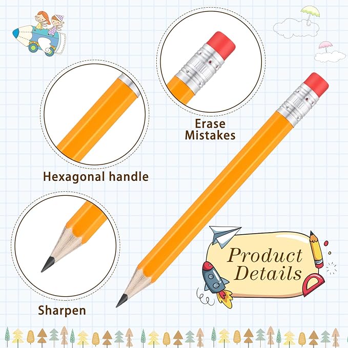 Chivao 288 Pieces Golf Mini Pencils Bulk with Eraser #2 HB Golf Short Pre Sharpened Pencils for Party Favors Office Supplies 4 Inch(Yellow)