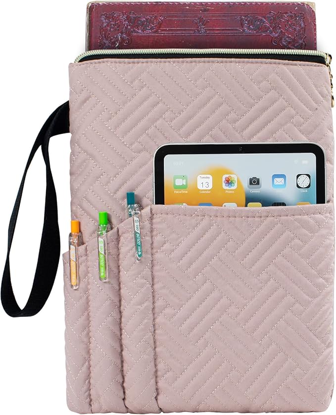 Book Sleeve with Zipper, 11"X9" Padded Book Protector, Washable Quilted Book Covers for Paperbacks, Book Pouch with Pockets for Book Lover Gifts