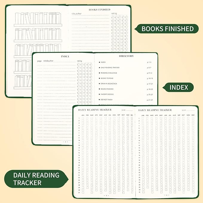 Reading Journal Book Lovers Gifts Hardcover Leather Readers Log Track Reading with 65 Book Reviews, 5.8”x8.3”, DarkGreen