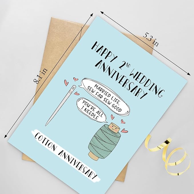 Funny 2 Years Anniversary Card, Two Years Anniversary Card for Husband Wife, Happy 2nd Wedding Anniversary Card, Cotton Anniversary Card