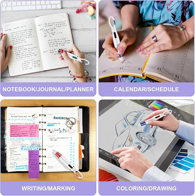 Retractable Shuttle Pens, 12 Count 4-in-1 Multicolor Ballpoint Pens 1.0mm Retractable Pens with Carabiner Clip Ballpoint Gift Pens for Office School Supplies Students Adults Kids Nurses