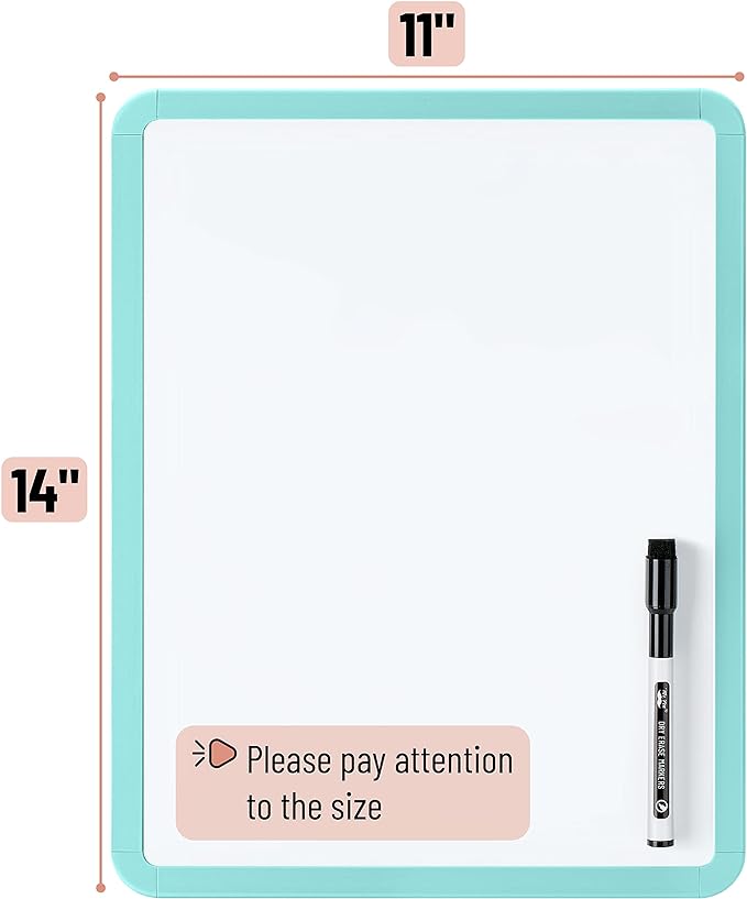 Mr. Pen- Dry Erase Board, 14” x 11” with a Black Dry Erase Marker, Mint Green Frame, Small White Board Dry Erase, Dry Erase Board Small Dry Erase Board, Small Whiteboard