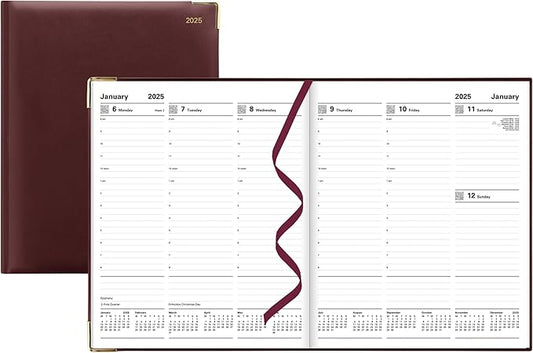 Letts of London Classic Quarto Vertical Week to View Planner 2024 with Appointments, 10.47-inch Height, Burgundy, Office and School Supplies