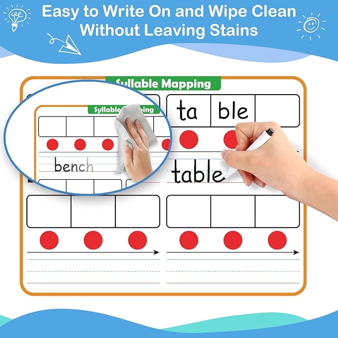 Aizweb 12 Pack Phonemic Awareness Dry Erase Board,9" x 12" Syllable Small Whiteboard,Speech Therapy Material Phonics Games,Science Reading Manipulative,Preschool Kindergarten Classroom Must Have
