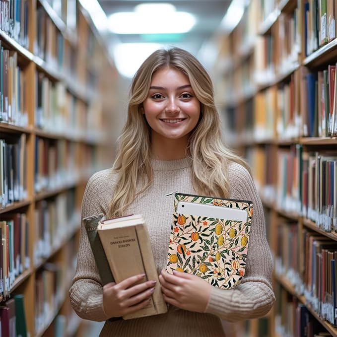 Vintage Flower Lemon Book Sleeve Book Lovers Gifts Autumn Style Waterproof Book Cover Book Accessories Book Covers for Paperbacks Book Pouch Book Protector with Front Pocket for Women Girls Readers