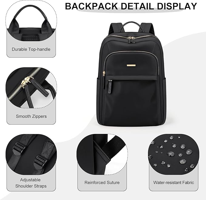 Laptop Backpack for Women Travel Work Commute Casual Daypack Backpack Purse Computer Bags Fit 14 Inch Notebook (Black)