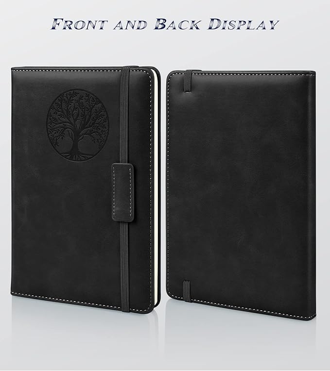 Lined Journal Notebook for Women Men,256 Pages A5 Hardcover Leather Journals for Writing,Travel,Business,Work & School,College Ruled Notebooks for Note Taking,Diary Notepad 5.7"×8.3"(Black)