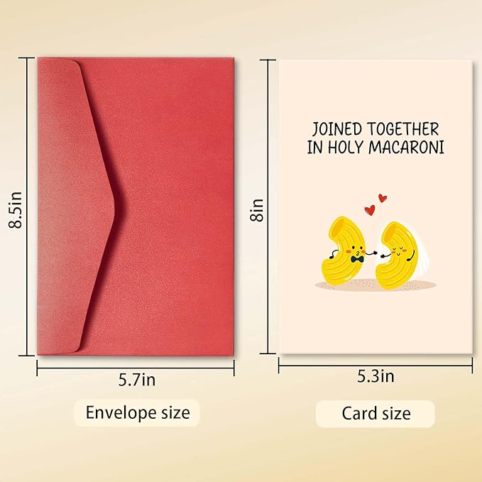 Cute Macaroni Pun Engagement Card, Funny Wedding Card for Bride and Groom, Wedding Gift Card for Newlyweds, Bridal Shower Card for Him Her, Joined Together in Holy Macaroni