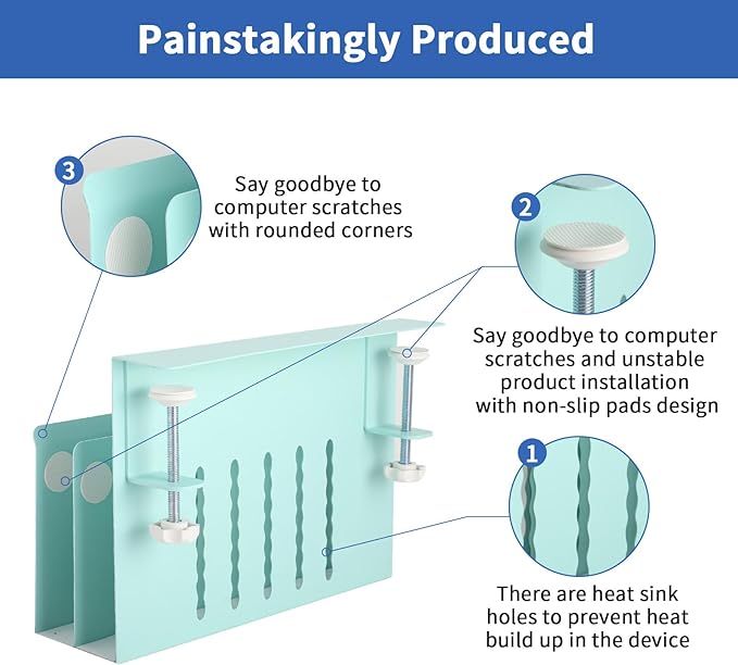 LUKETURE Desk Side Storage, 2 Tier Steel Hanging Organizer, No Drill Side Desk Organizer, Laptop Holder, with Pen Holder, Hanging Table Storage for Office and Home (Blue, L(2 Tier))