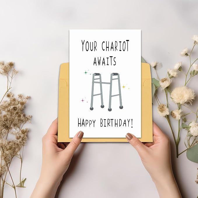 Funny Birthday Cards for Dad Mom Grandpa Grandma, Witty Birthday Card for Friends or Colleagues, Your Chariot Awaits Birthday Card