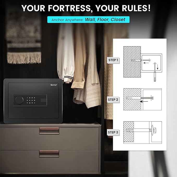 Kavey 0.8 Cub Safe Box, Home Safe with Backlit Touch Screen Keypad and Dual Alarm System, Money Safe Fireproof With Mute Function and LED Light, Small Safe for Money Document Valuables