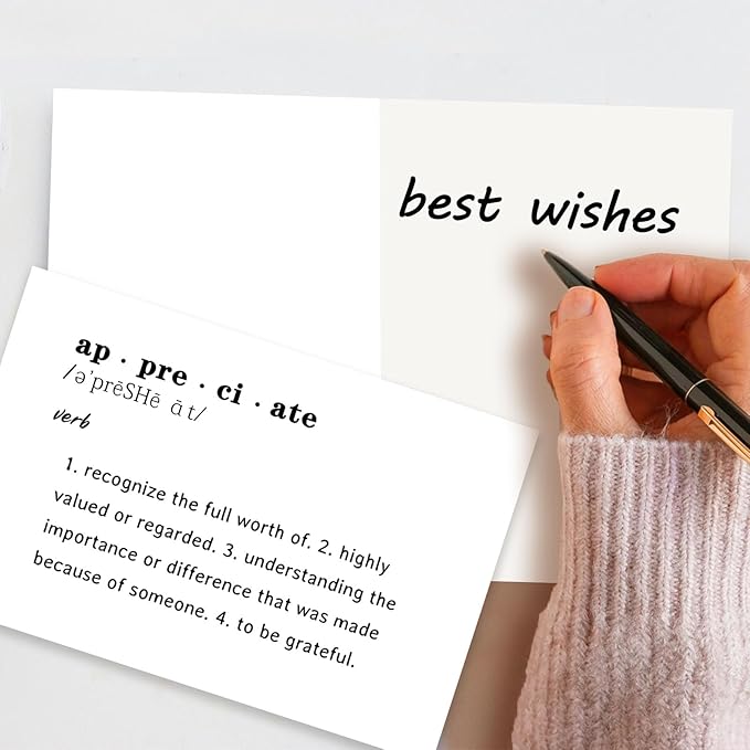 Lovely Appreciate Definition Cards for Him Her, Thank You Card for Teacher Boss, Thank You Gifts for Coworkers Friends, What to Say in A Thank You Card