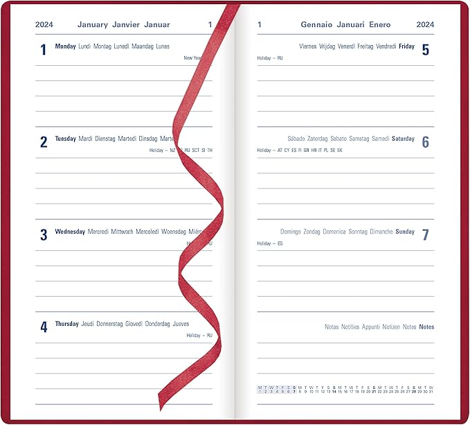 Letts of London Woodland Weekly Planner, 12 Months, January to December, 2024, Pocket Size, 5.875" x 3.125", Multilingual, Pink (C082174-24)